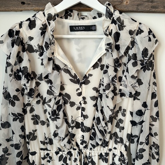 Lauren Ralph Lauren Leaf-Print Ruffle-Trim Georgette Dress - Picture 7 of 9